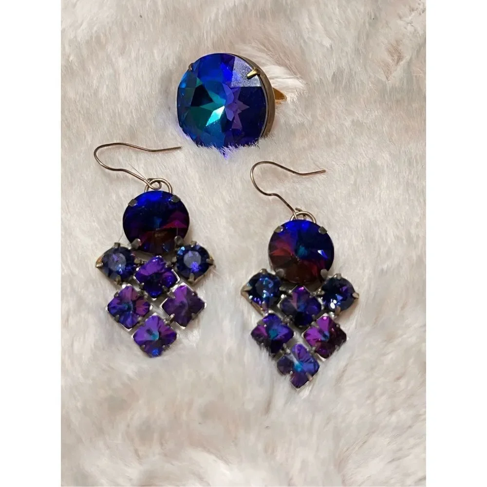 Custom Made Jewelry Set Rhinestone Earrings with Matching Statement Ring